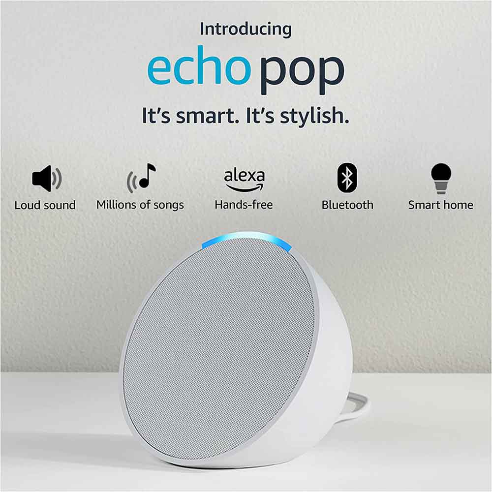 Amazon Echo Pop Smart Speaker with Alexa and Bluetooth White
